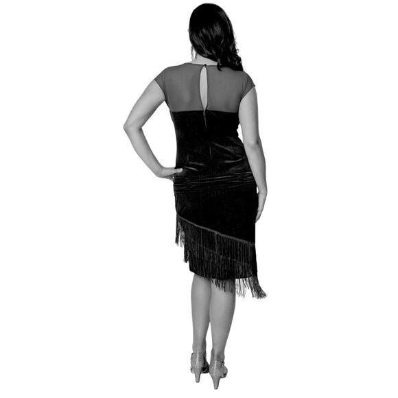 Unique Vintage Black Ribbed Velvet Fringe Flapper Dress M 6 8 NWOT - Picture 2 of 5